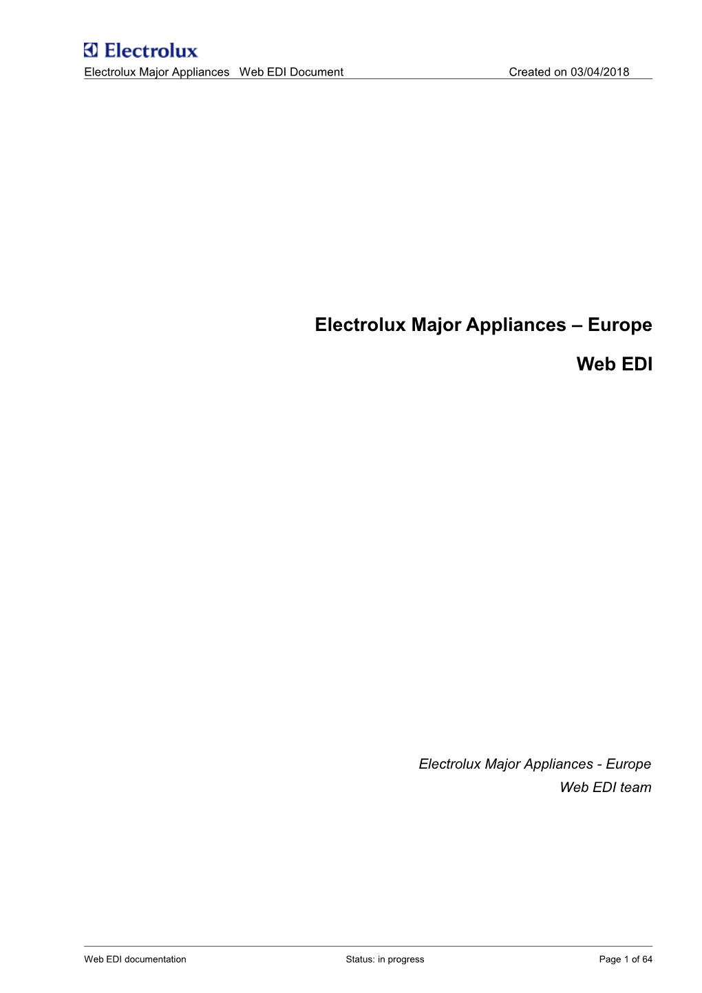 Electrolux Major Appliances Web EDI Document Created on 14/04/2011