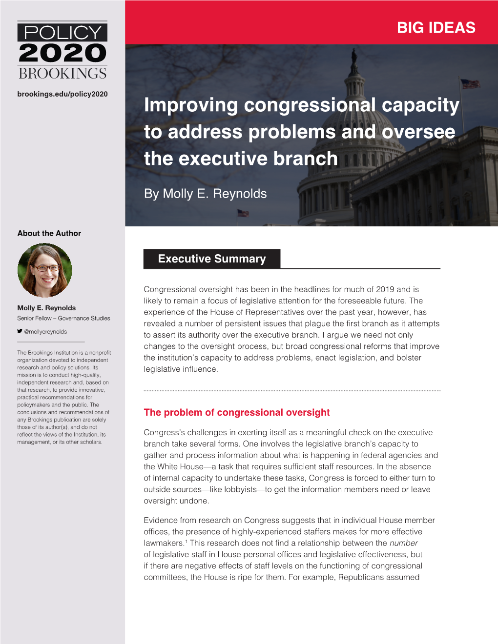 Improving Congressional Capacity to Address Problems and Oversee the Executive Branch