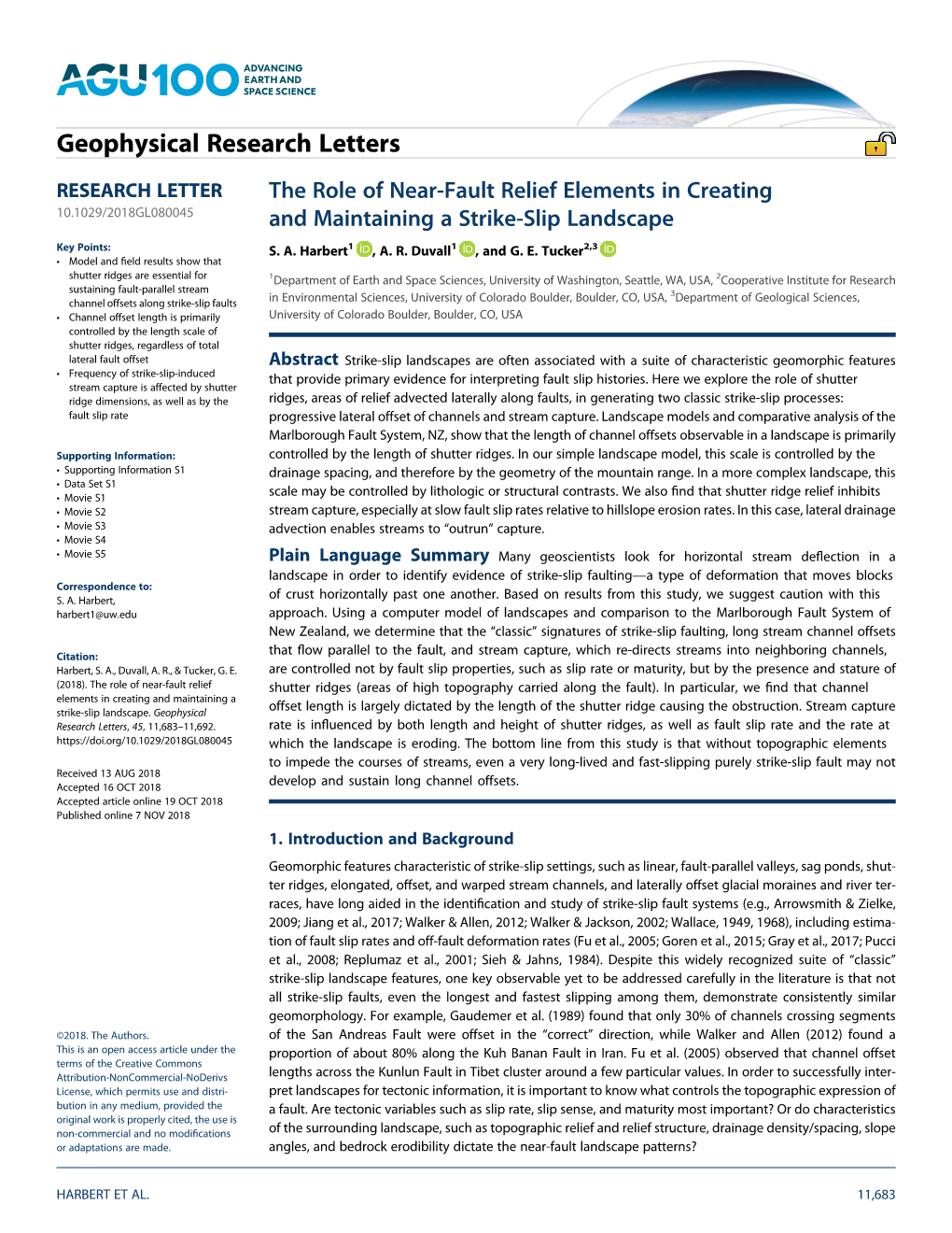 The Role of Near‐Fault Relief Elements in Creating and Maintaining a Strike‐Slip Landscape