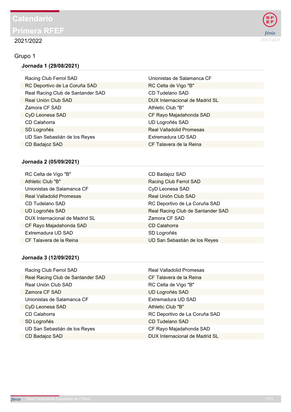 Primera RFEF 2021/2022 20/07/2021