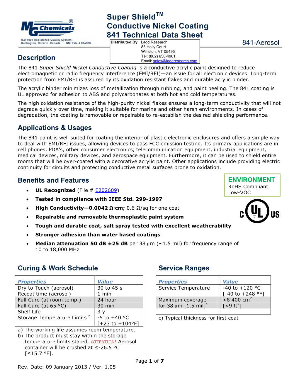 Super Shield Conductive Nickel Coating 841 Technical Data Sheet