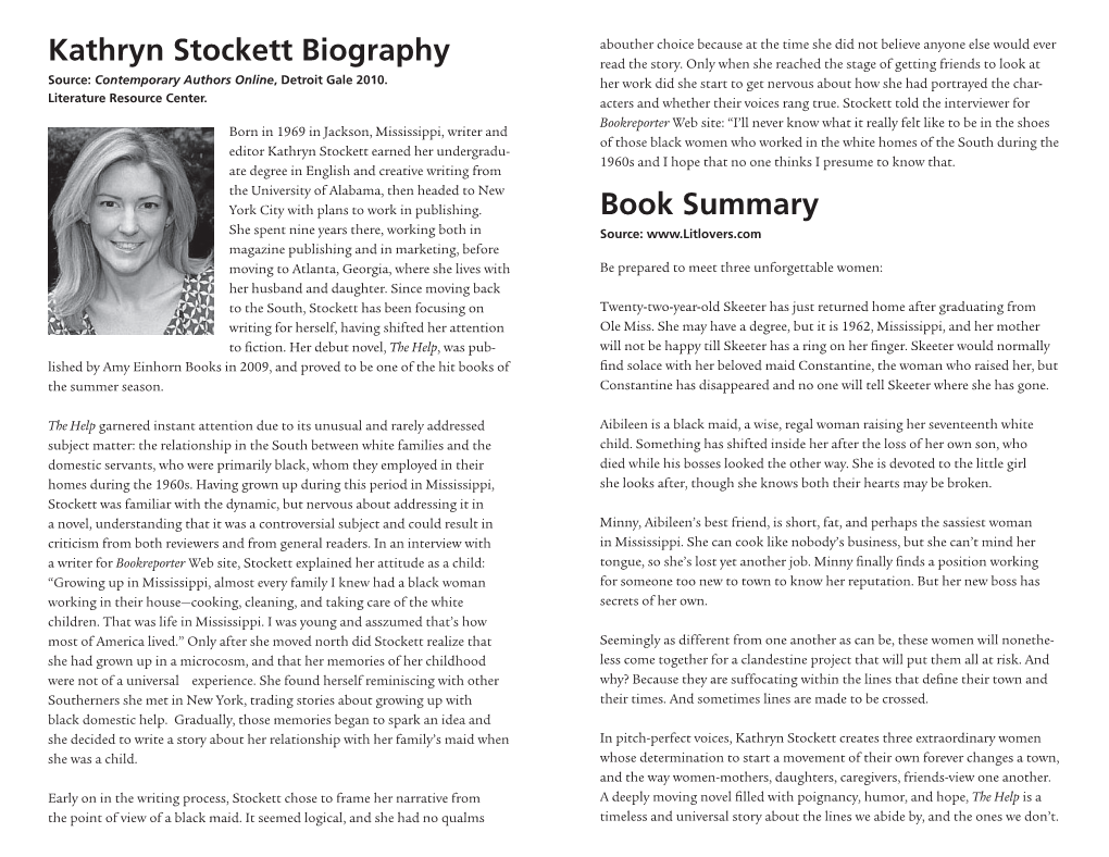 Kathryn Stockett Biography Book Summary