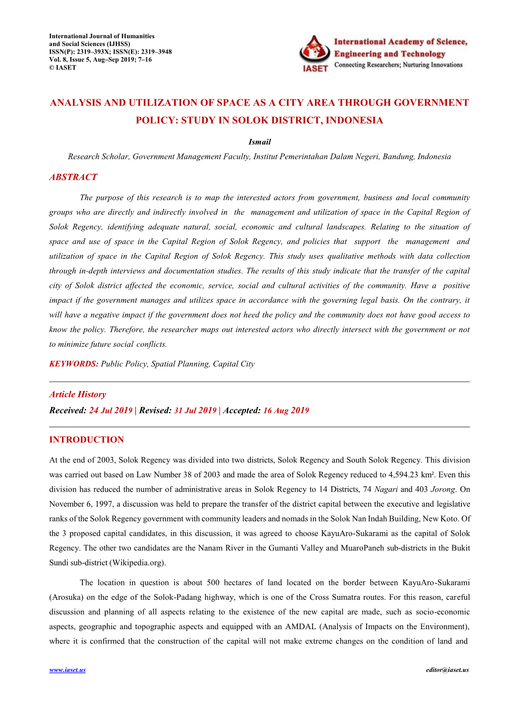 2.Format-IJHSS-ANALYSIS and UTILIZATION of SPACE AS a CITY