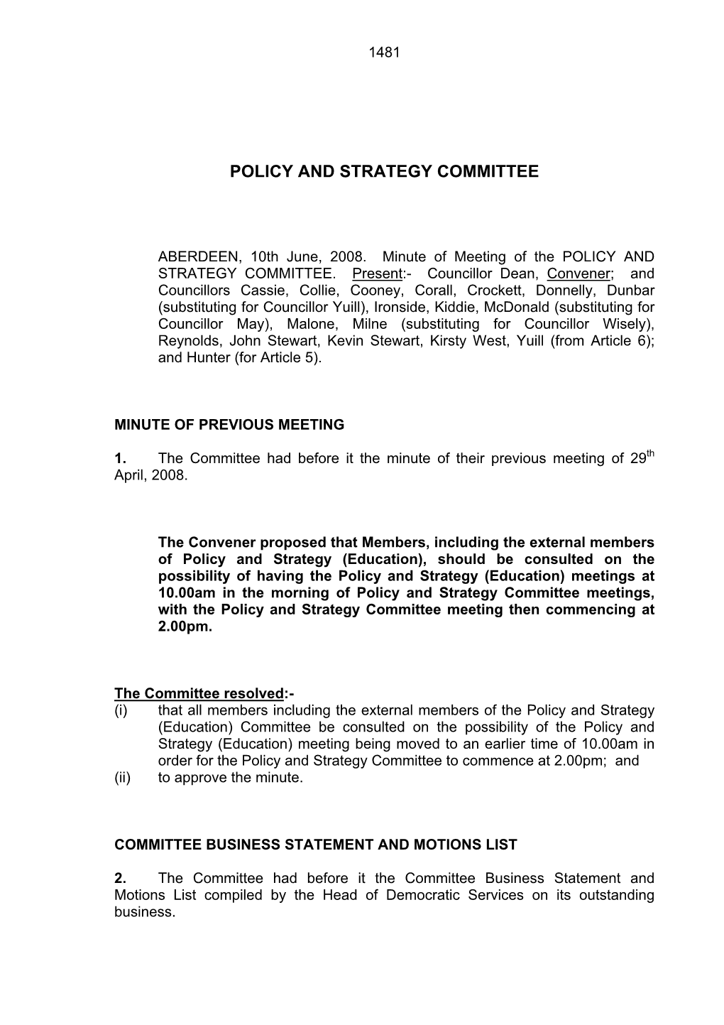 Policy and Strategy Committee