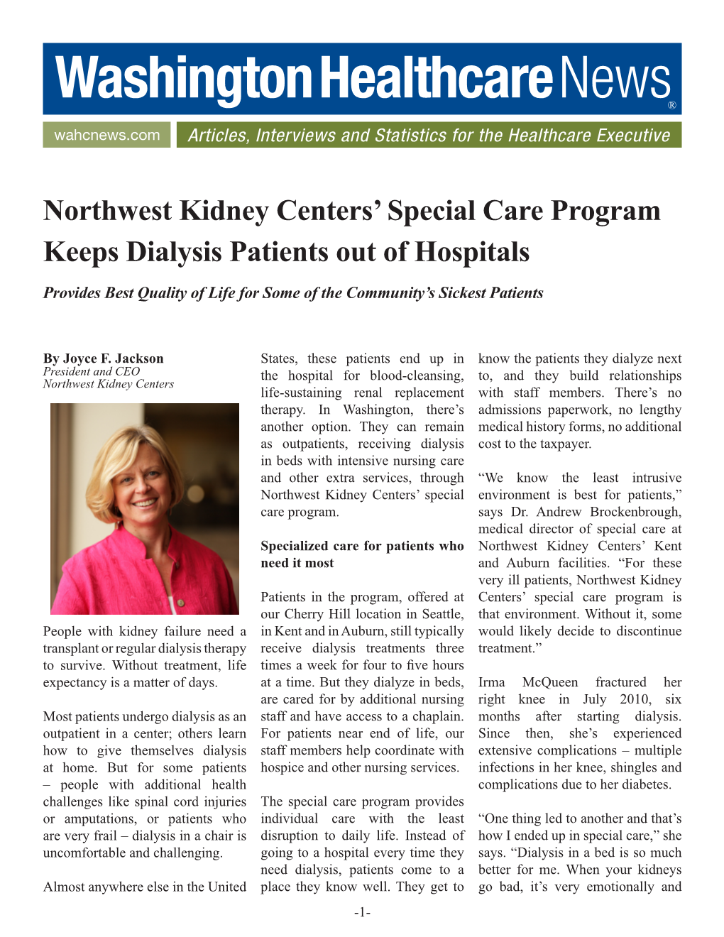 Northwest Kidney Centers' Special Care Program Keeps Dialysis