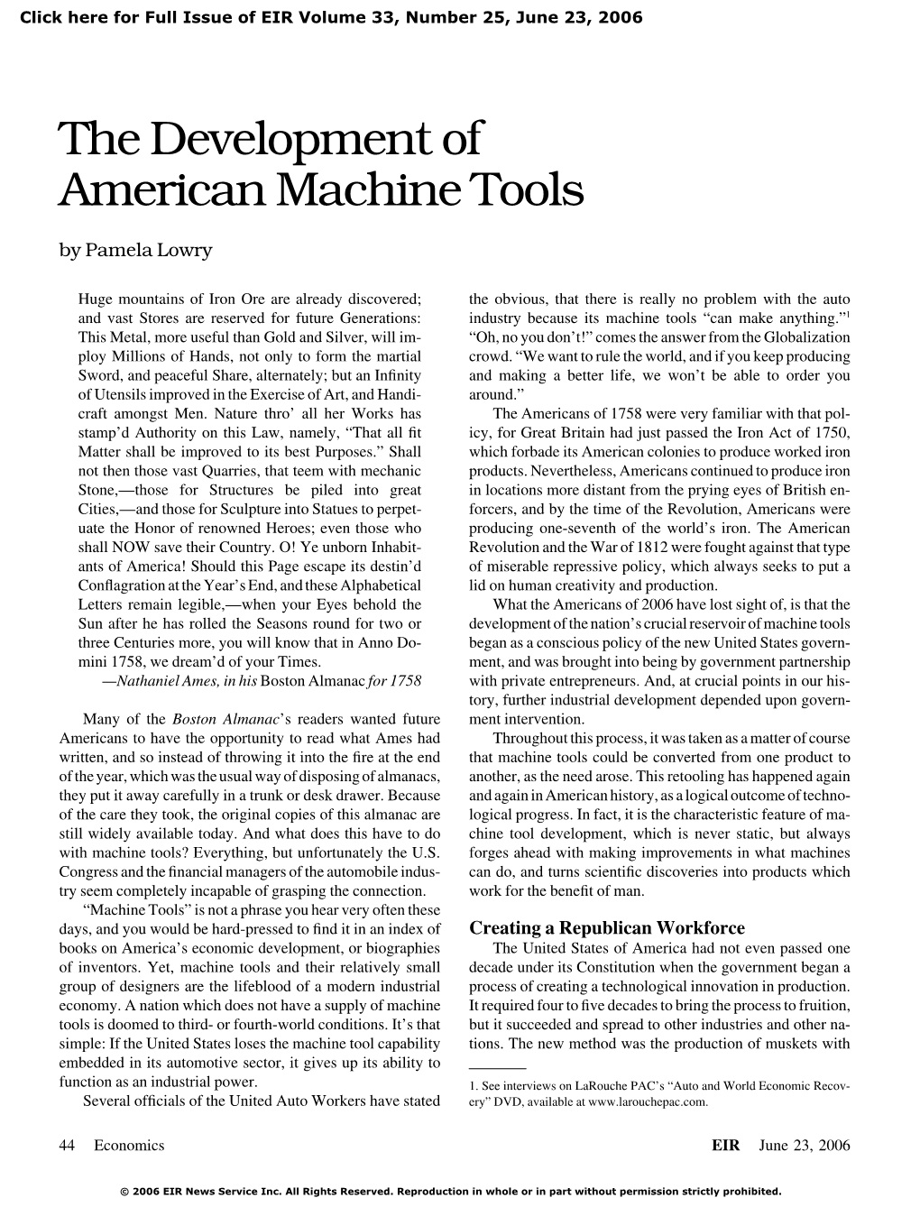 The Development of American Machine Tools