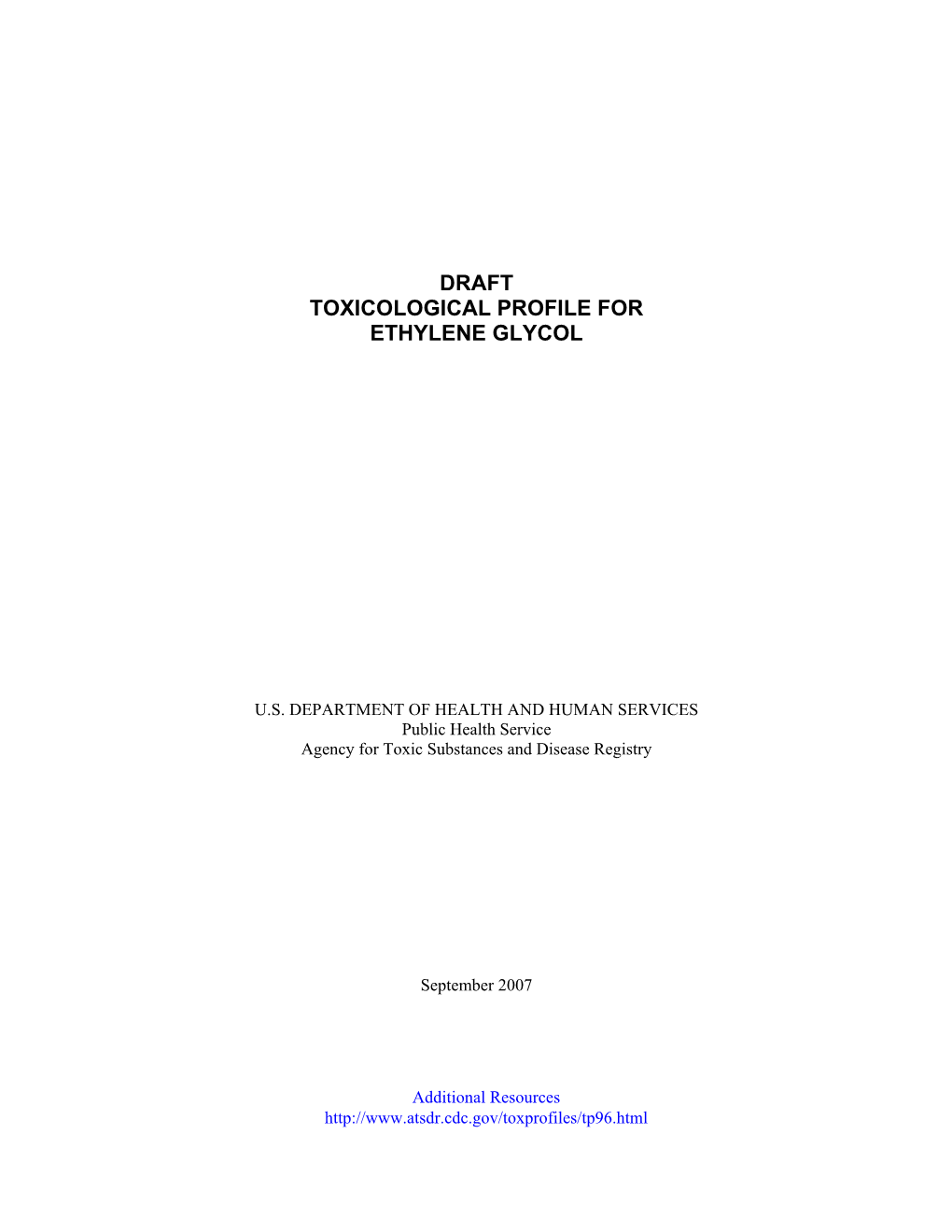 Draft Toxicological Profile for Ethylene Glycol