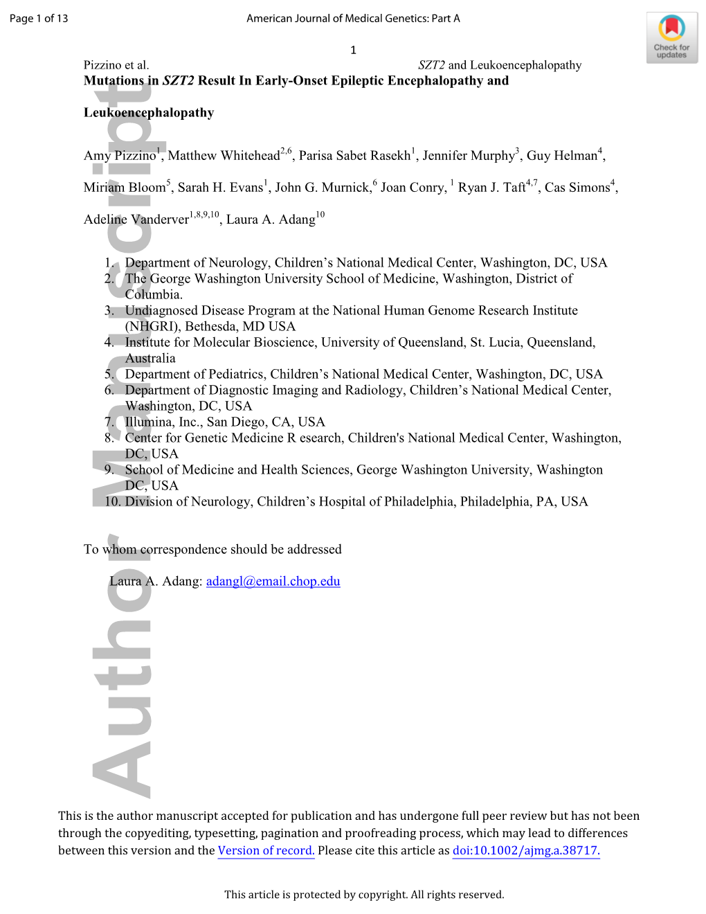 Mutations in SZT2 Result in Early‐Onset Epileptic Encephalopathy