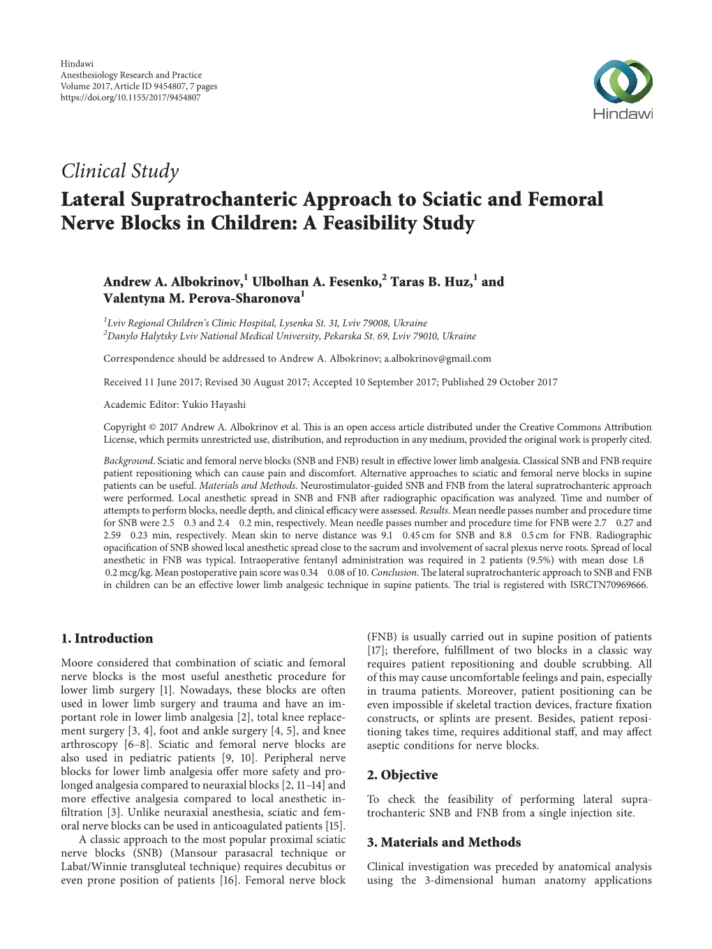 Clinical Study Lateral Supratrochanteric Approach to Sciatic and Femoral Nerve Blocks in Children: a Feasibility Study