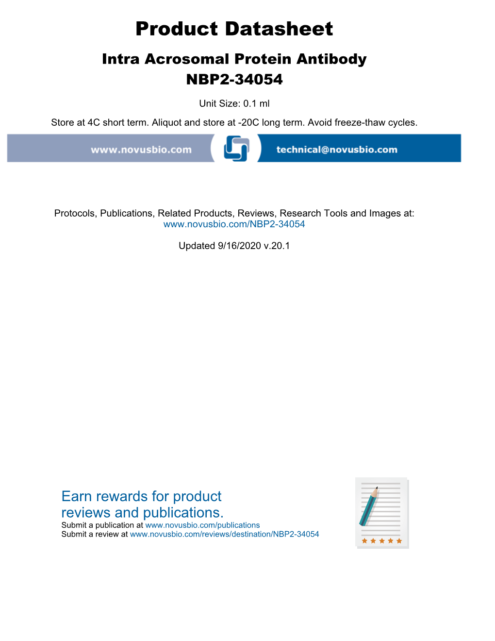 Product Datasheet Intra Acrosomal Protein Antibody NBP2-34054