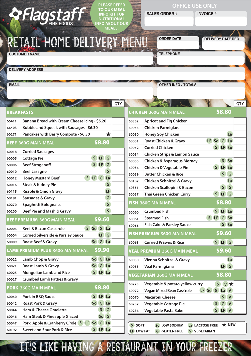 Retail HOME DELIVERY MENU ORDER DATE DELIVERY DATE REQ CUSTOMER NAME TELEPHONE