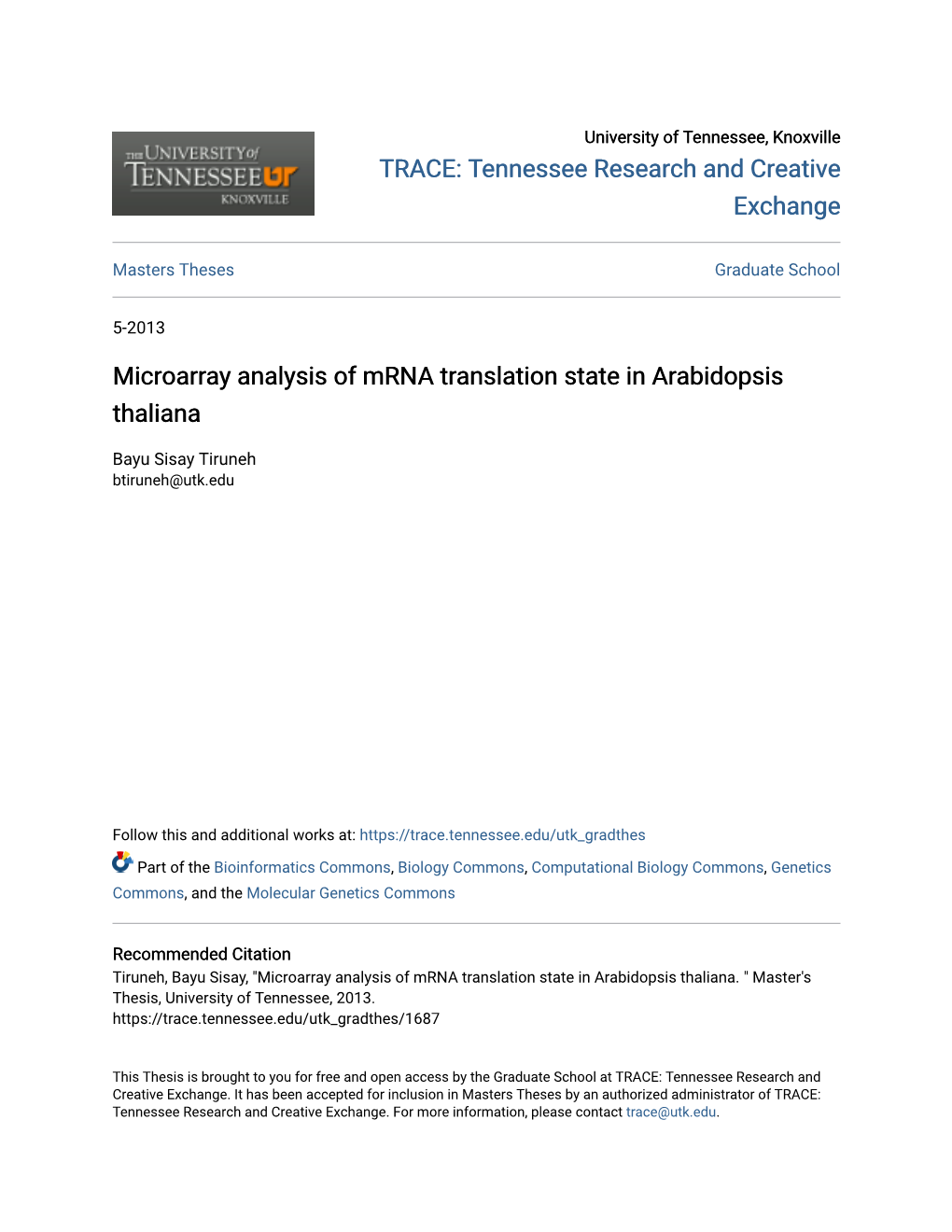 Microarray Analysis of Mrna Translation State in Arabidopsis Thaliana