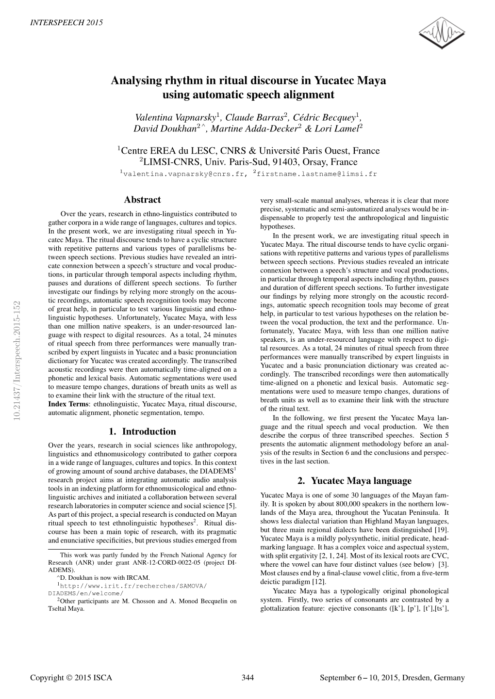 Analysing Rhythm in Ritual Discourse in Yucatec Maya Using Automatic Speech Alignment