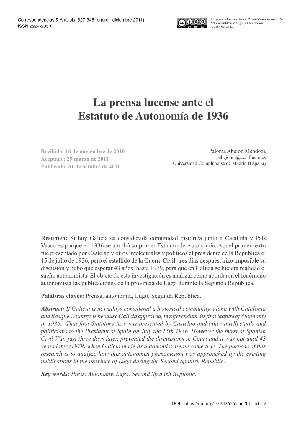 La Prensa Lucense Ante El Estatuto De Autonomía De 1936