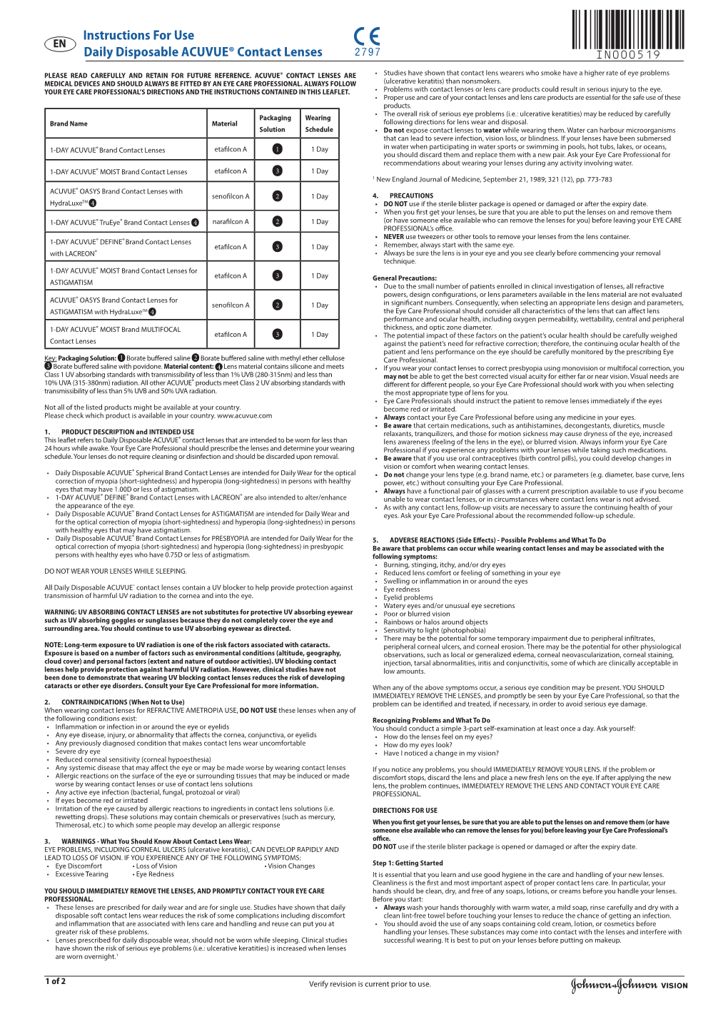 Daily Disposable ACUVUE® Contact Lenses Instructions For