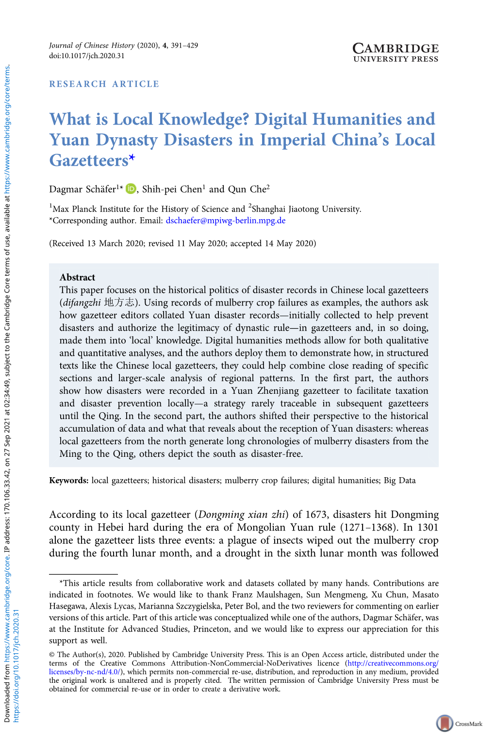 Digital Humanities and Yuan Dynasty Disasters in Imperial Chinars Local