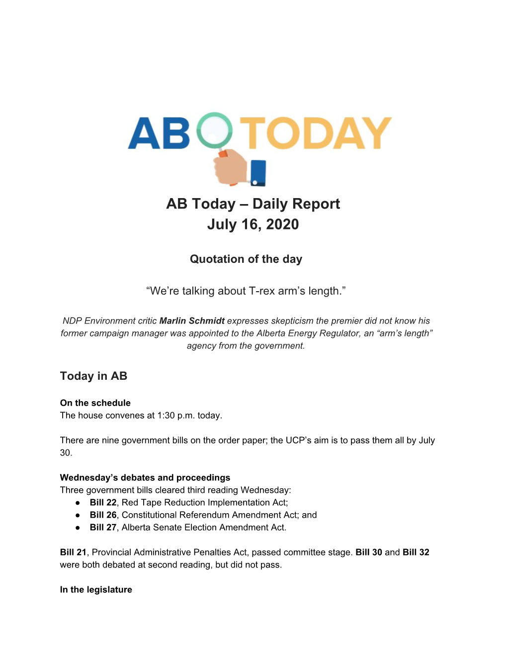 AB Today – Daily Report July 16, 2020