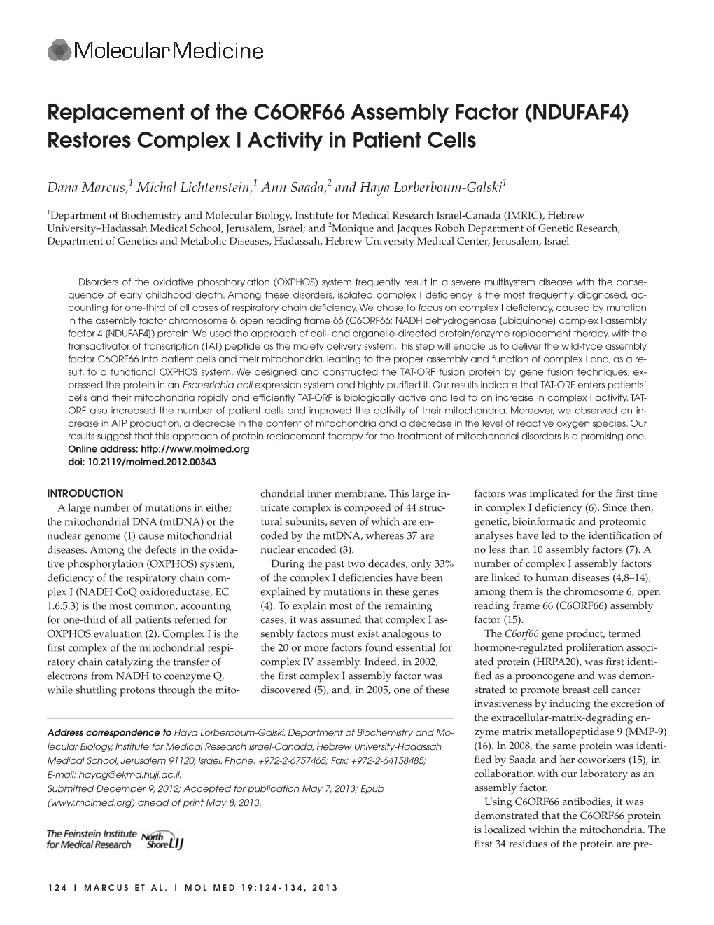 NDUFAF4) Restores Complex I Activity in Patient Cells