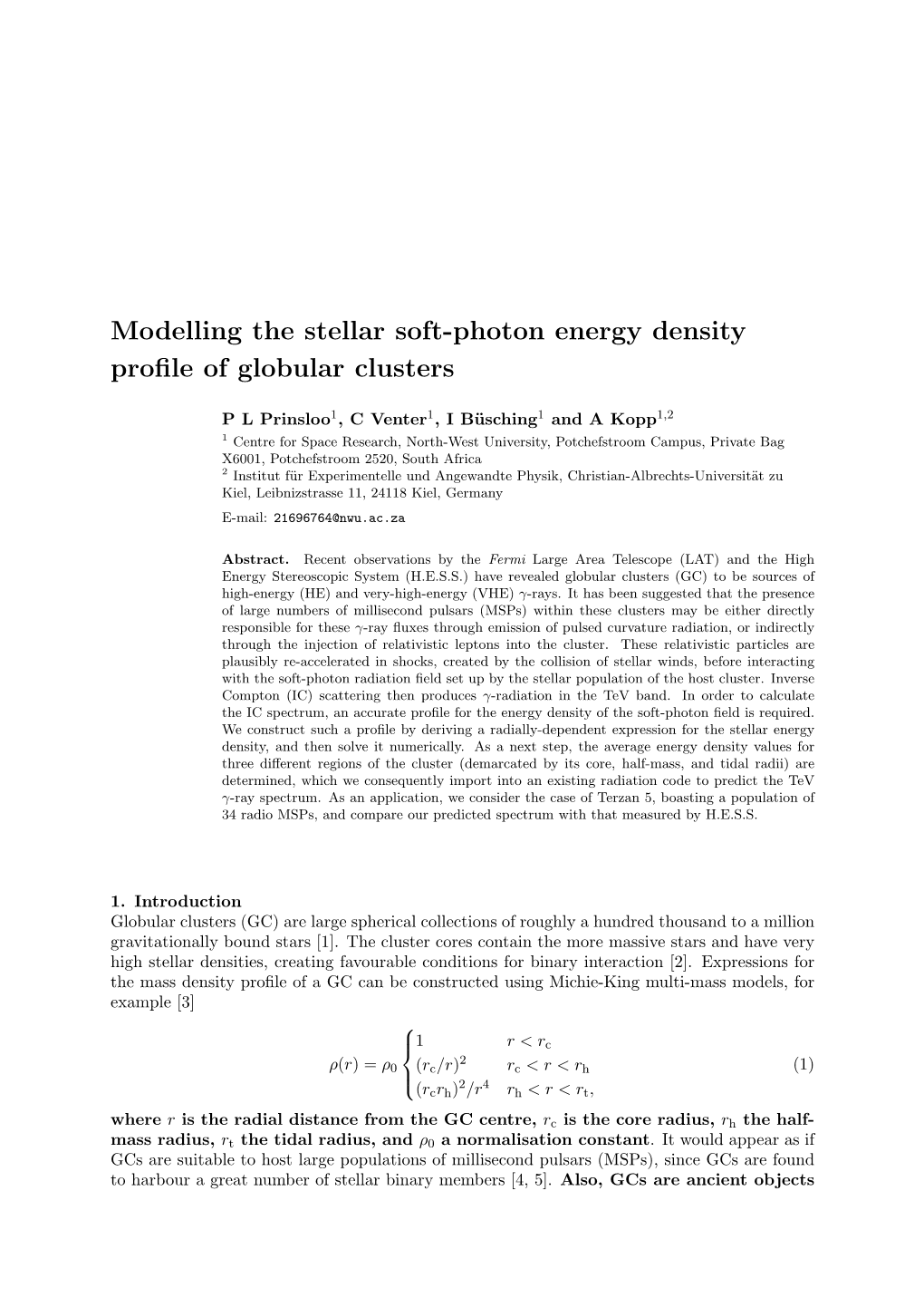 Modelling the Stellar Soft-Photon Energy Density Profile of Globular