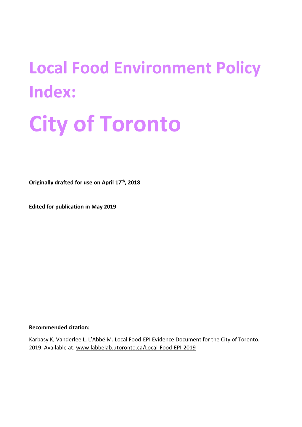 City of Toronto Evidence Document