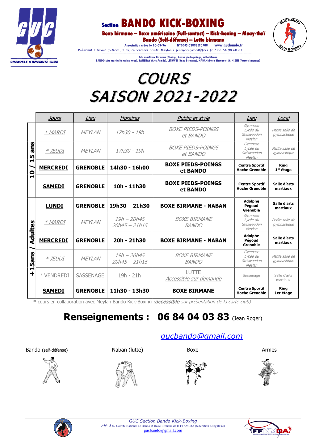 Cours Saison 2O21-2022