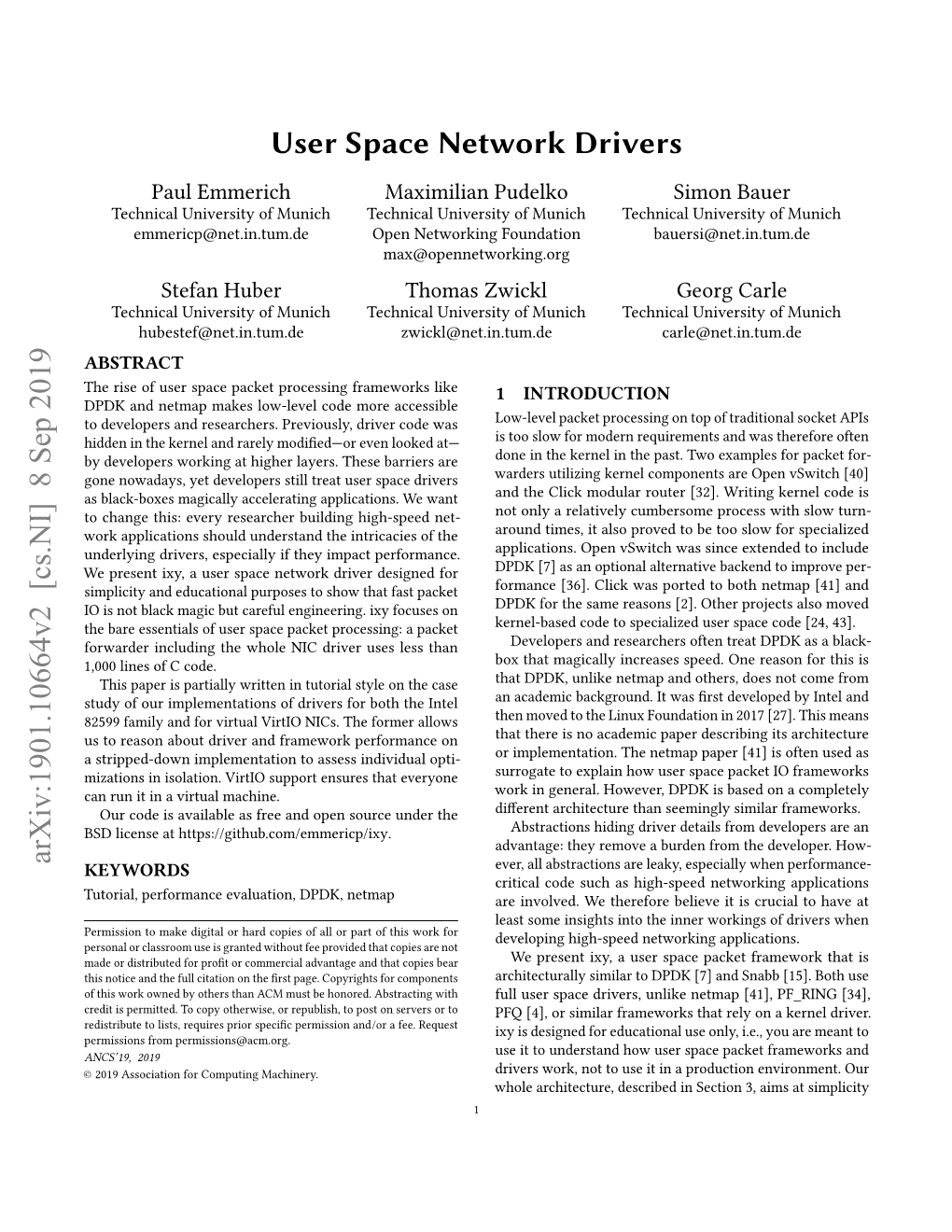 User Space Network Drivers