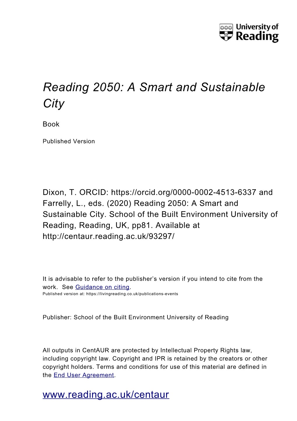 Reading 2050: a Smart and Sustainable City