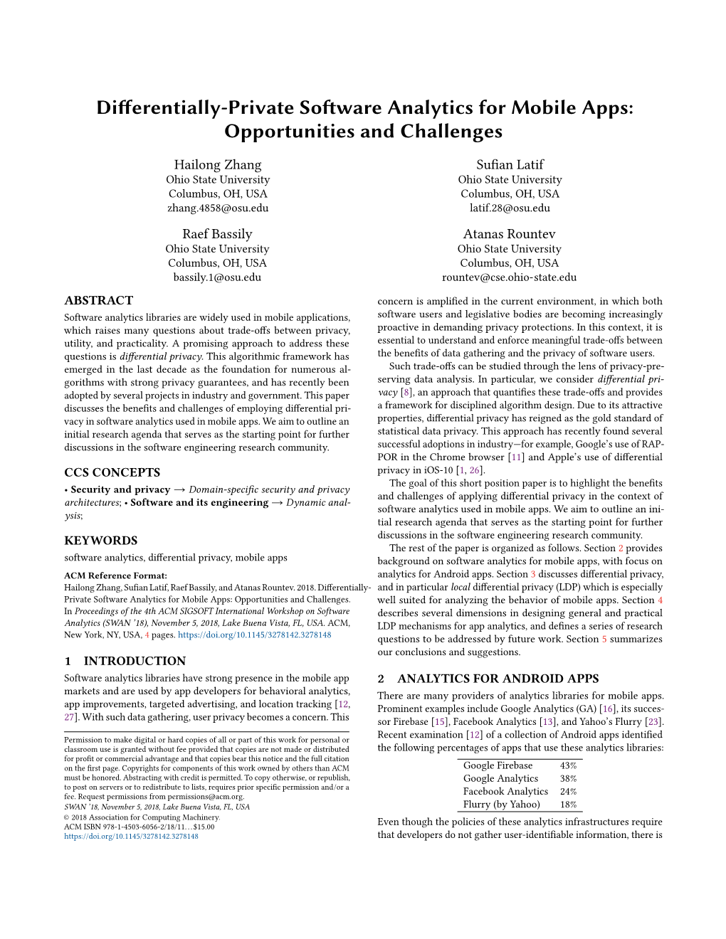 Differentially-Private Software Analytics for Mobile Apps: Opportunities and Challenges