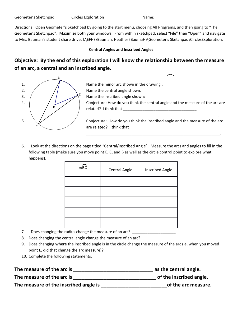 Geometer S Sketchpad Circles Exploration Name