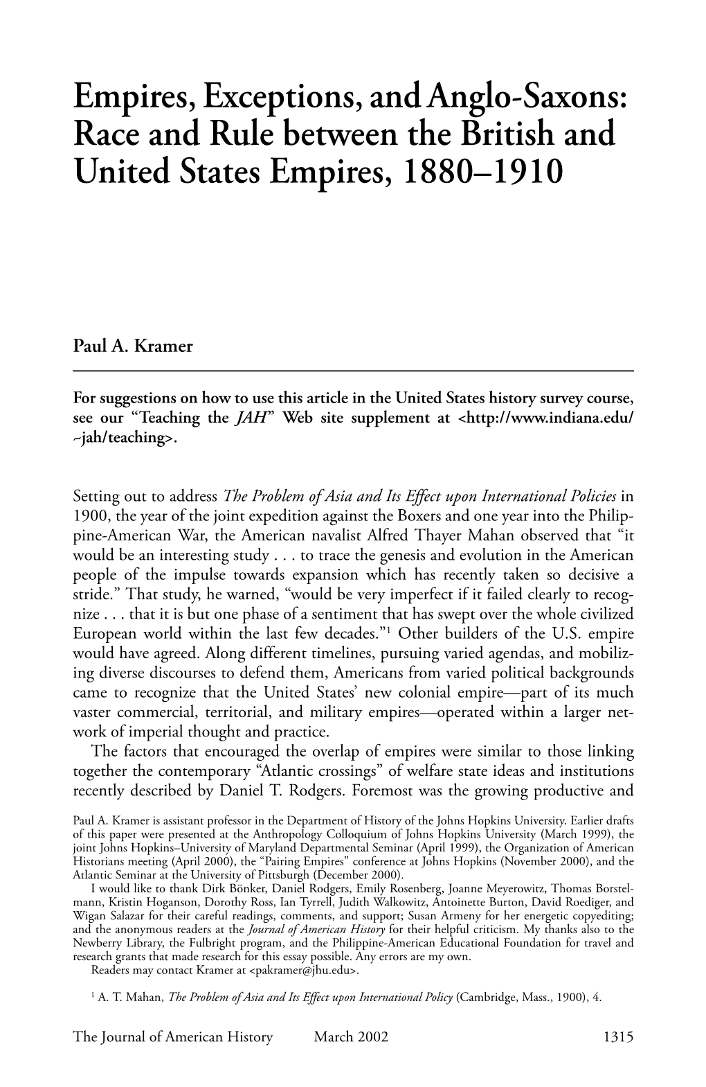 Empires, Exceptions, and Anglo-Saxons: Race and Rule Between the British and United States Empires, 1880–1910