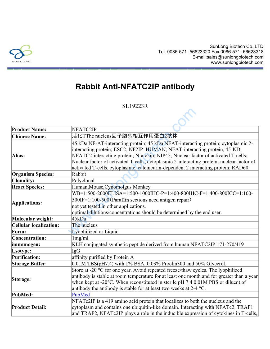 Rabbit Anti-NFATC2IP Antibody-SL19223R