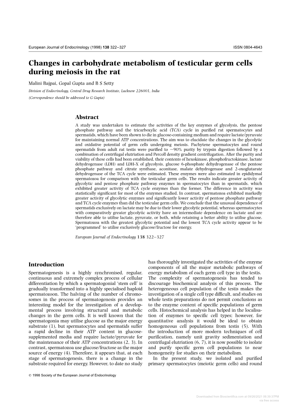 Changes in Carbohydrate Metabolism of Testicular Germ Cells During Meiosis in the Rat