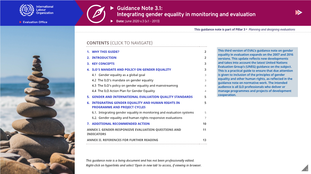 Guidance Note 3.1: Integrating Gender Equality in Monitoring and Evaluation X Date: June 2020 V.3 (V.1 - 2013)