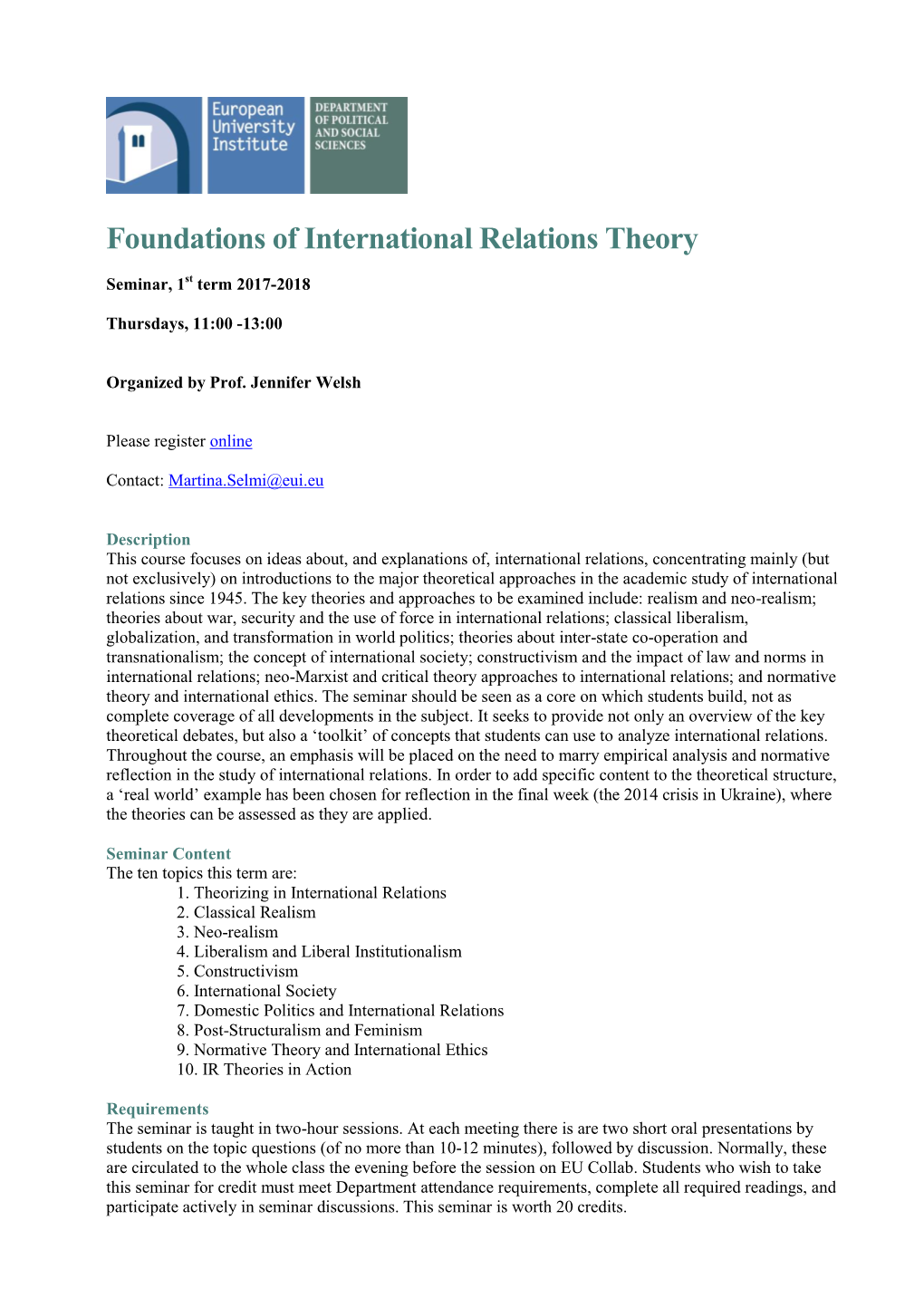 Foundations of International Relations Theory