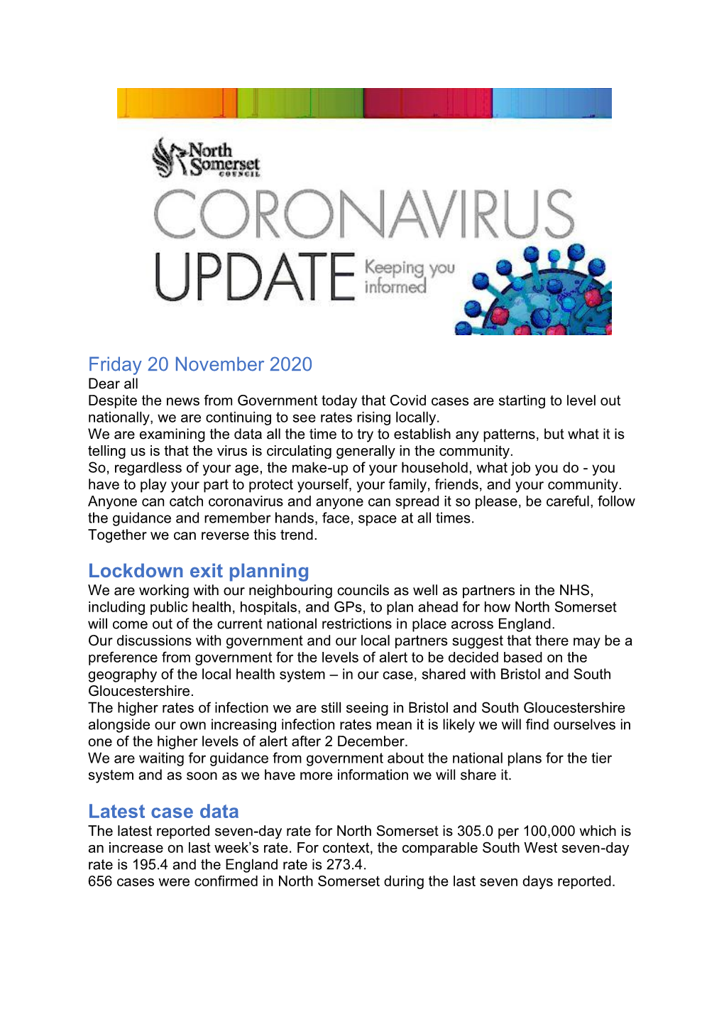 Friday 20 November 2020 Lockdown Exit Planning Latest Case Data