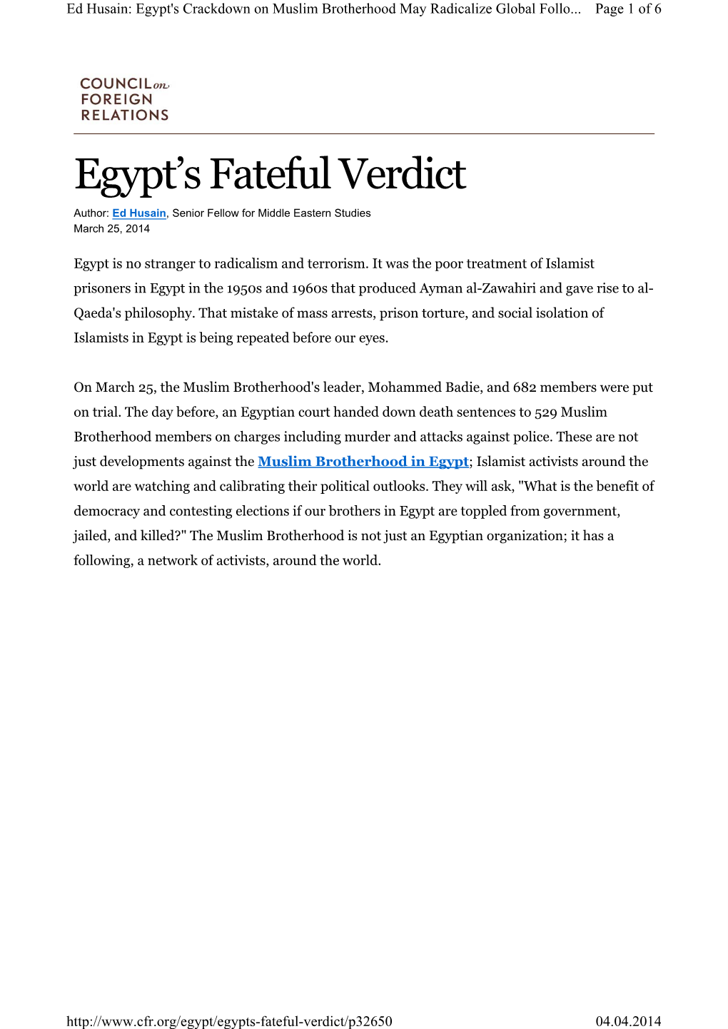 Egypt's Fateful Verdict
