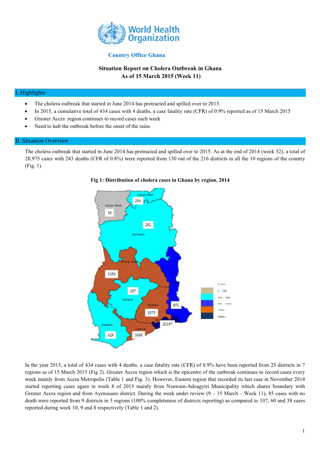 Country Office Ghana Situation Report on Cholera Outbreak