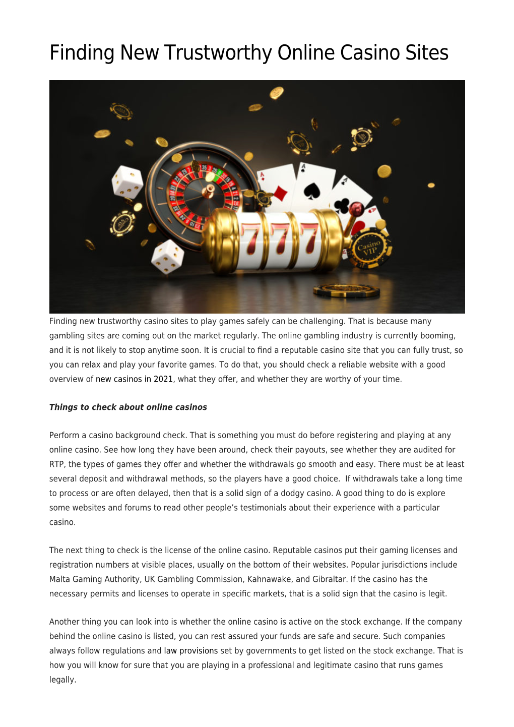 Finding New Trustworthy Online Casino Sites