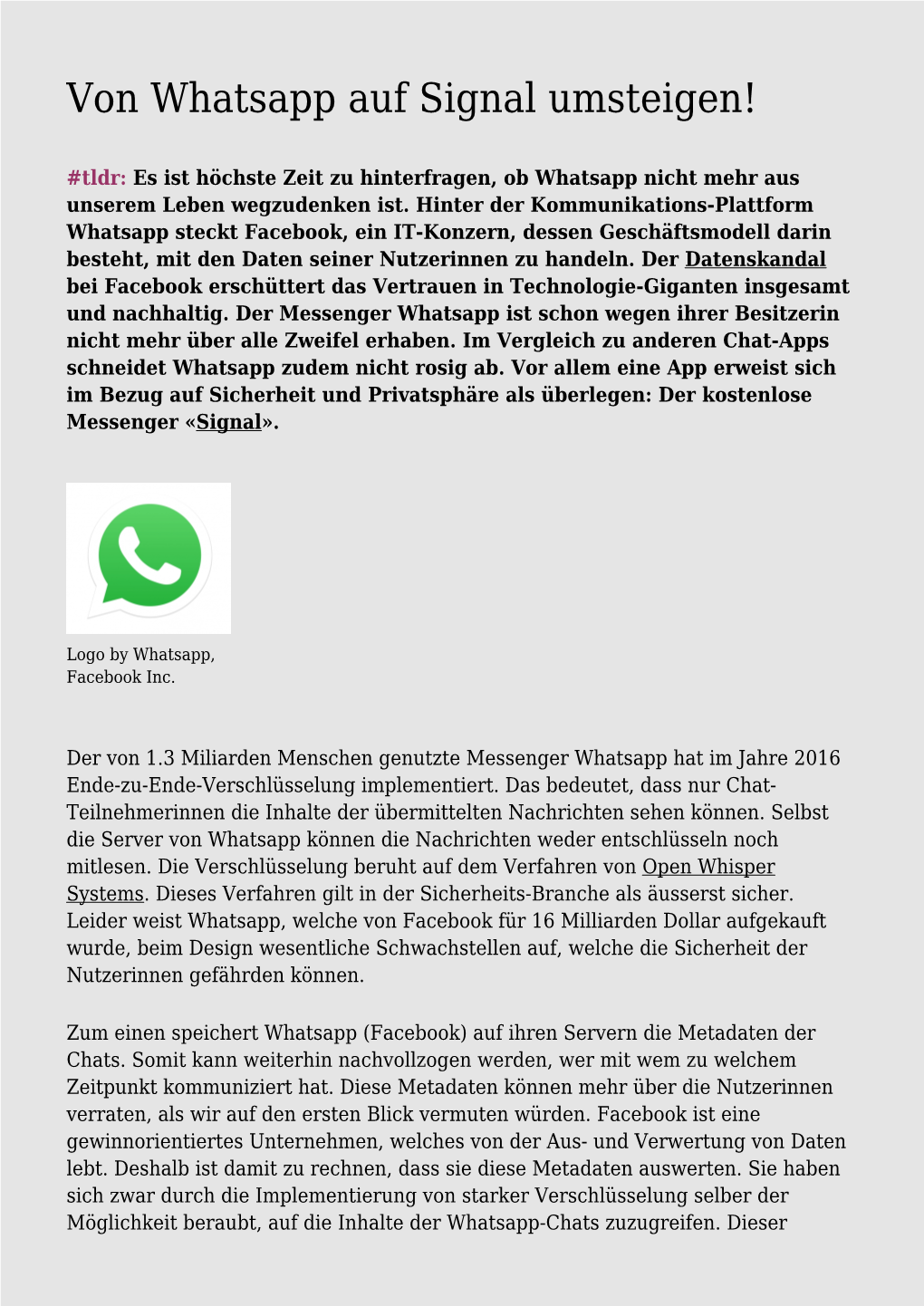 Von Whatsapp Auf Signal Umsteigen!