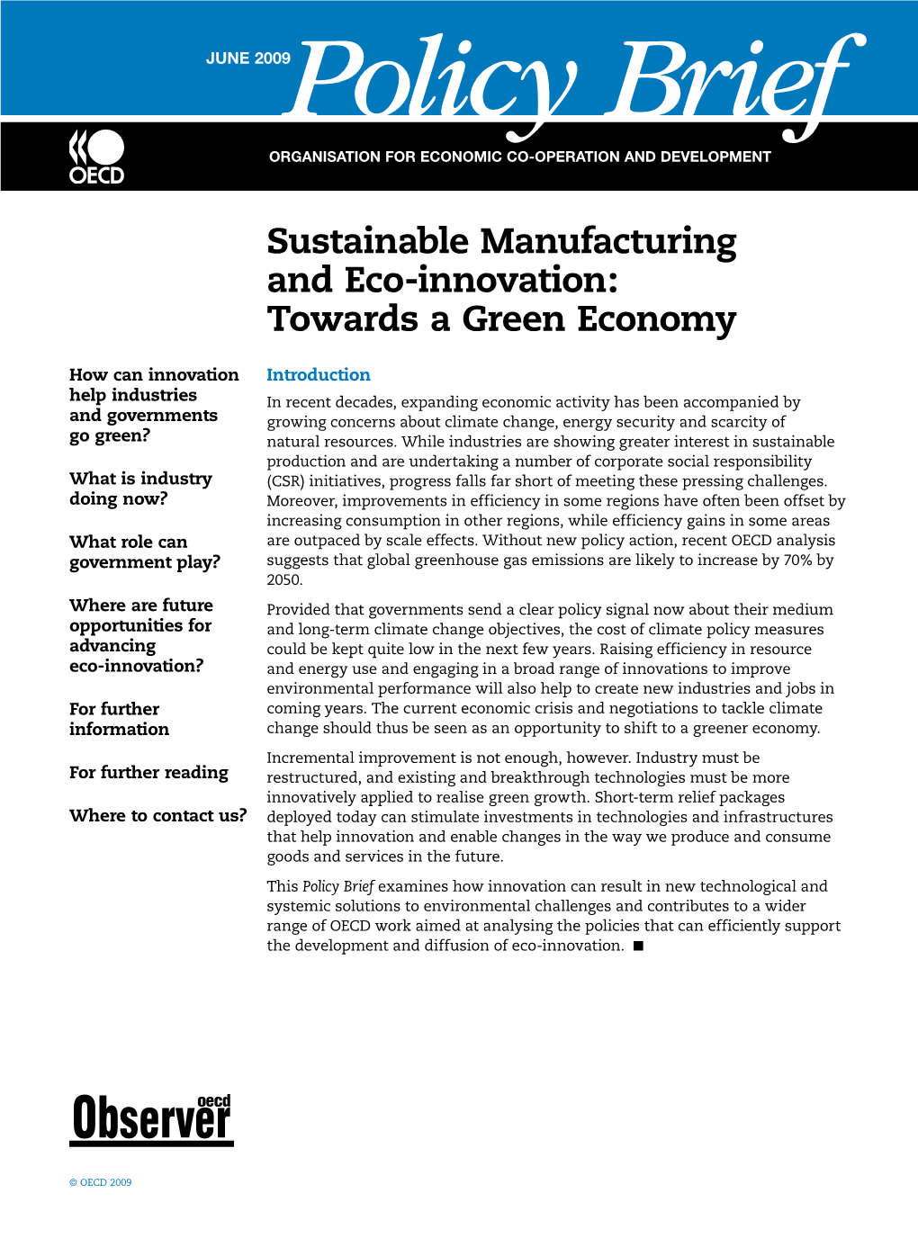 Sustainable Manufacturing and Eco‑Innovation: Towards a Green Economy