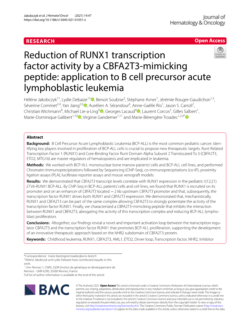 Reduction of RUNX1 Transcription