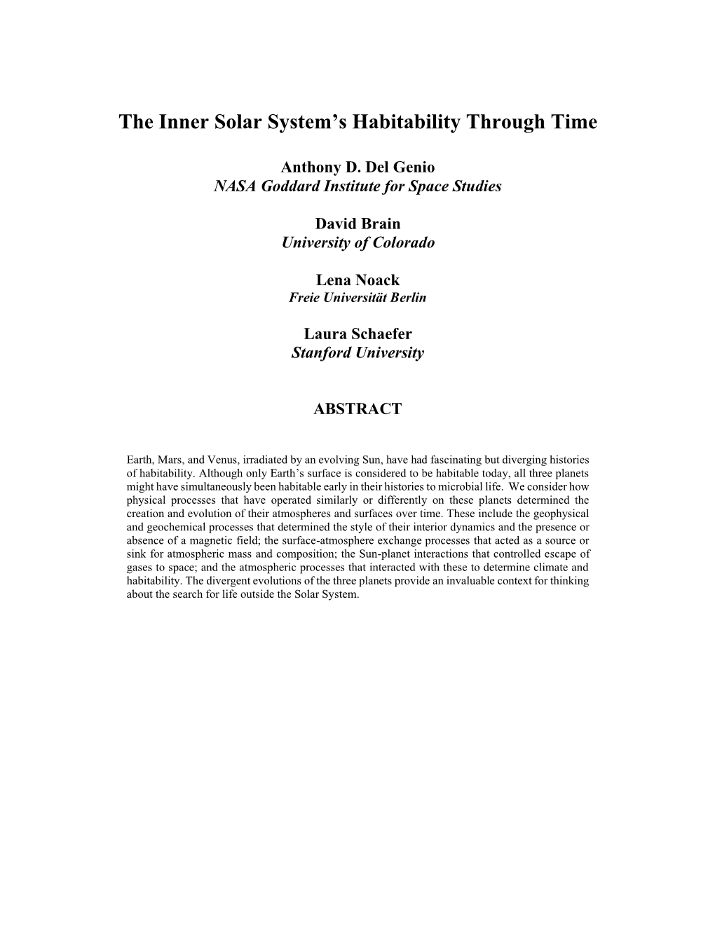 The Inner Solar System's Habitability Through Time