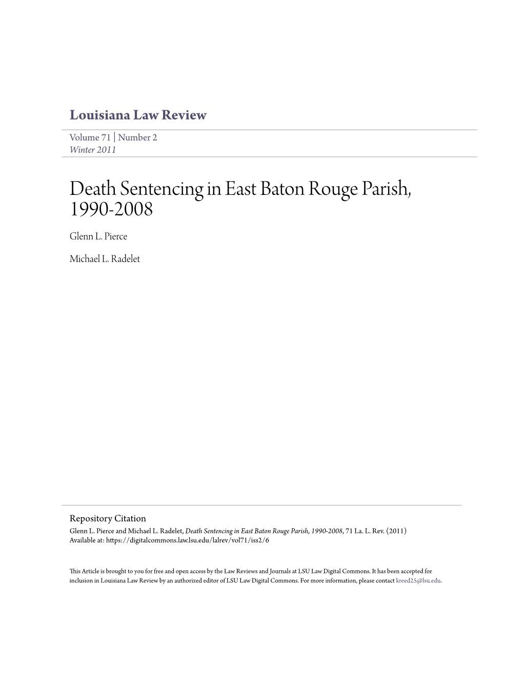 Death Sentencing in East Baton Rouge Parish, 1990-2008 Glenn L