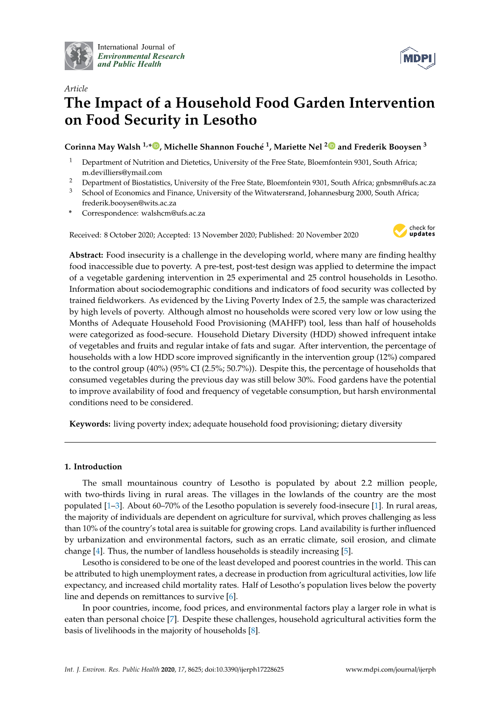 The Impact of a Household Food Garden Intervention on Food Security in Lesotho