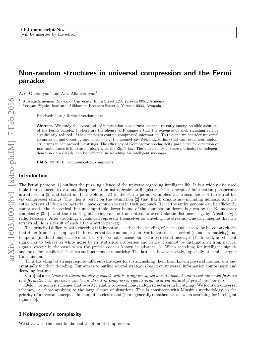 Non-Random Structures in Universal Compression and the Fermi Paradox