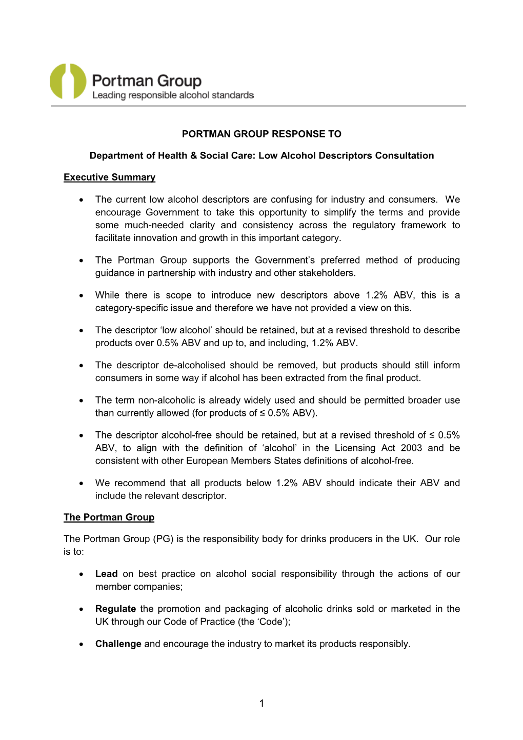 Low Alcohol Descriptors Consultation Executive Summary •