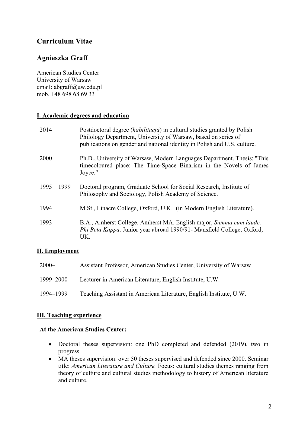 Agnieszka Graff CV