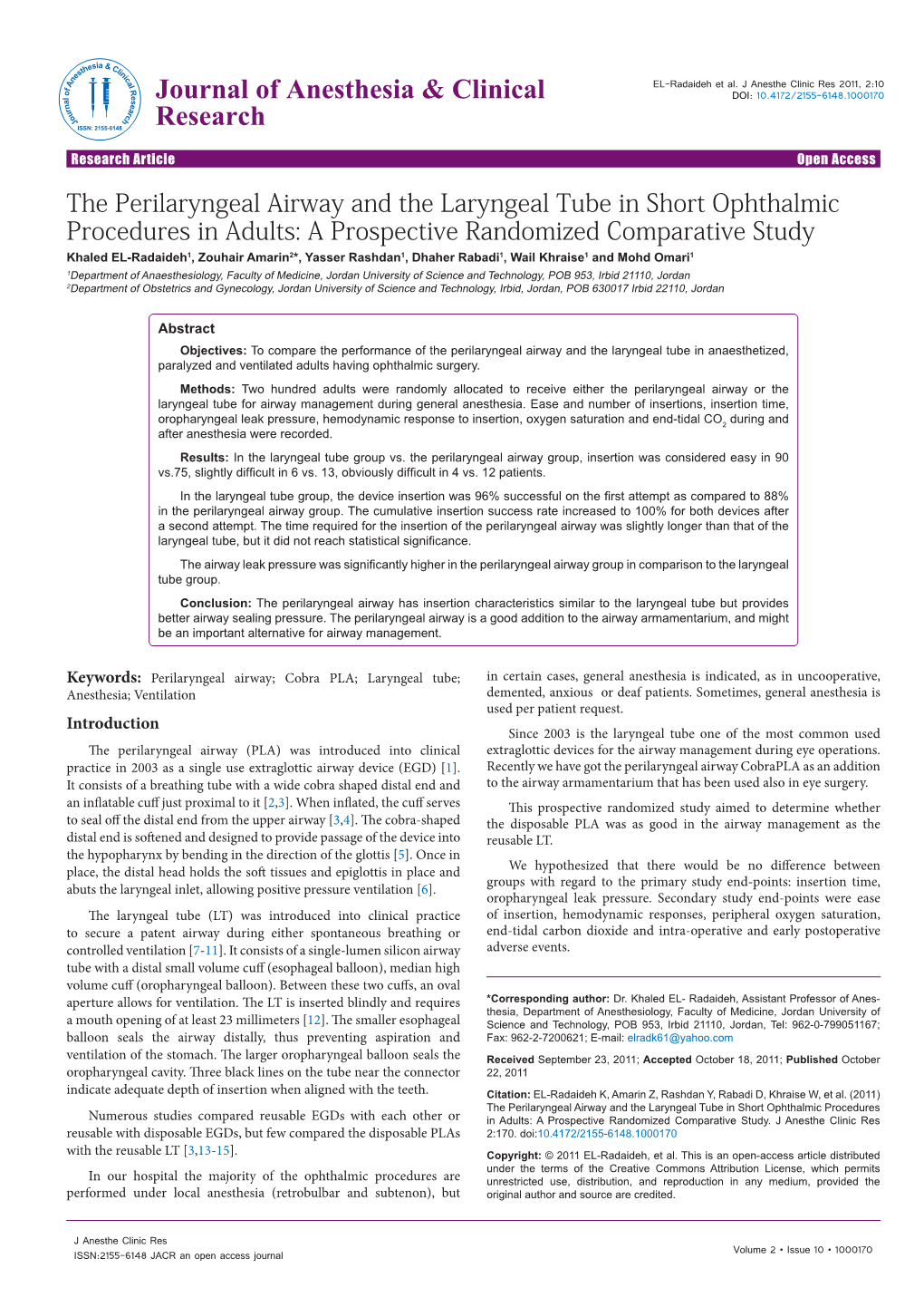 The Perilaryngeal Airway and The