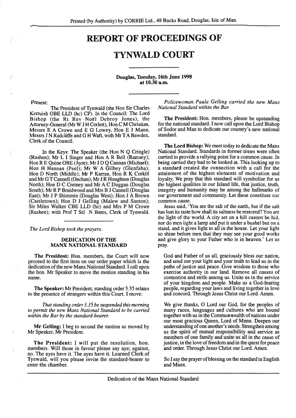 16 Jun 1998 Tynwald Hansard Printed (By Authority) by CORRIE Ltd., 48