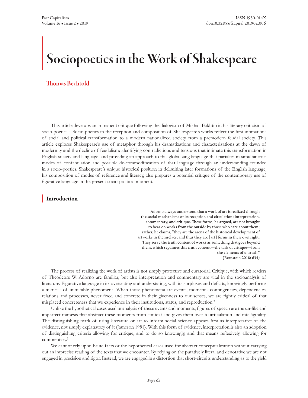 Sociopoetics in the Work of Shakespeare